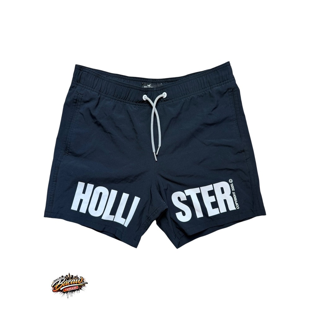 Hollister Mens Black Logo Swim Trunks Stretch Mesh Lined Shorts XS 5 Inseam